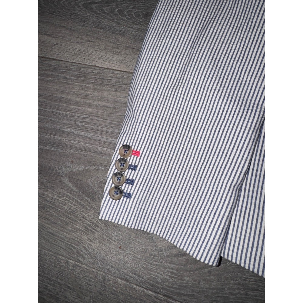 Boden Womens Blue White Striped Seersucker Blazer Navy Trim Polka Dot Lining 12 - Picture 5 of 5